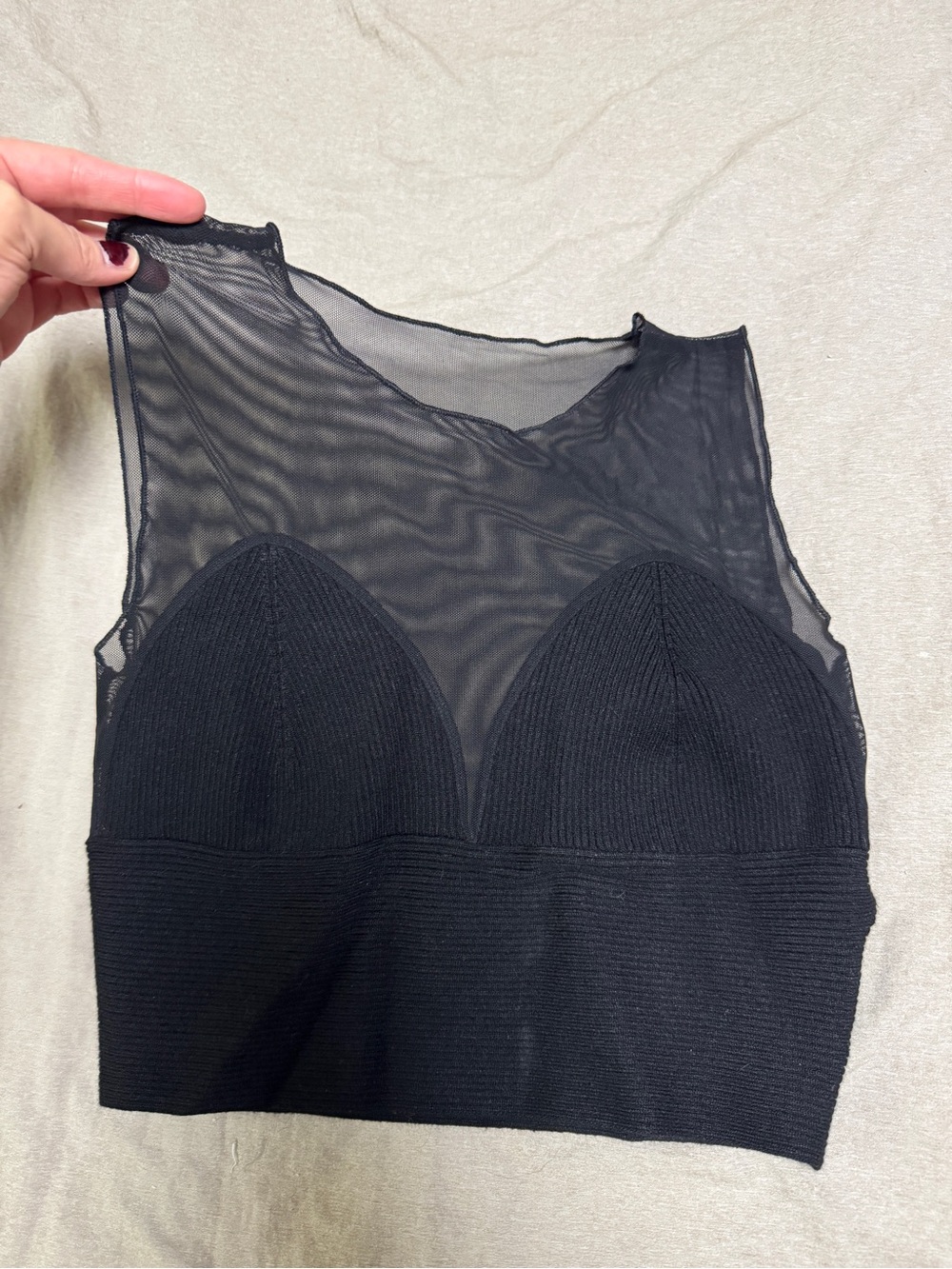 Lane 201 sheer edge tank- Black Mesh-Trim Crop top